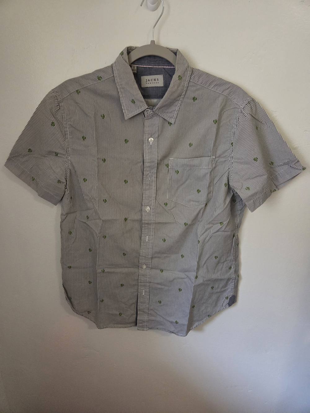 Jachs Navy Stripes Short-Sleeve Button-Down Shirt, with Green Cactus Pattern
